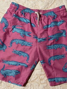 Amazon Kids Pink Swim Shorts with Blue Crocodile Print